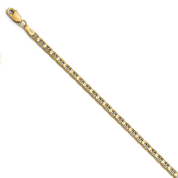 3mm 14k Yellow Gold Concave Anchor Chain Bracelet - 7 Inch